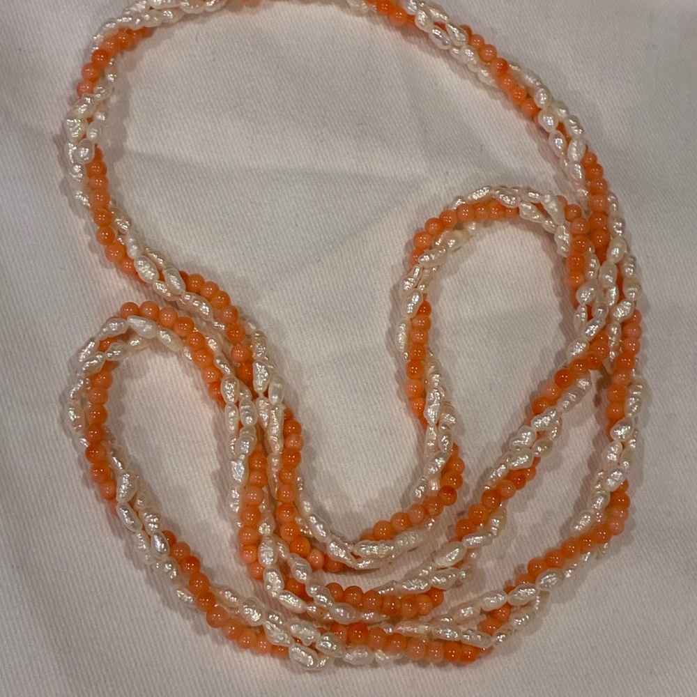 Vintage Angel Skin Coral and Pearl Necklace